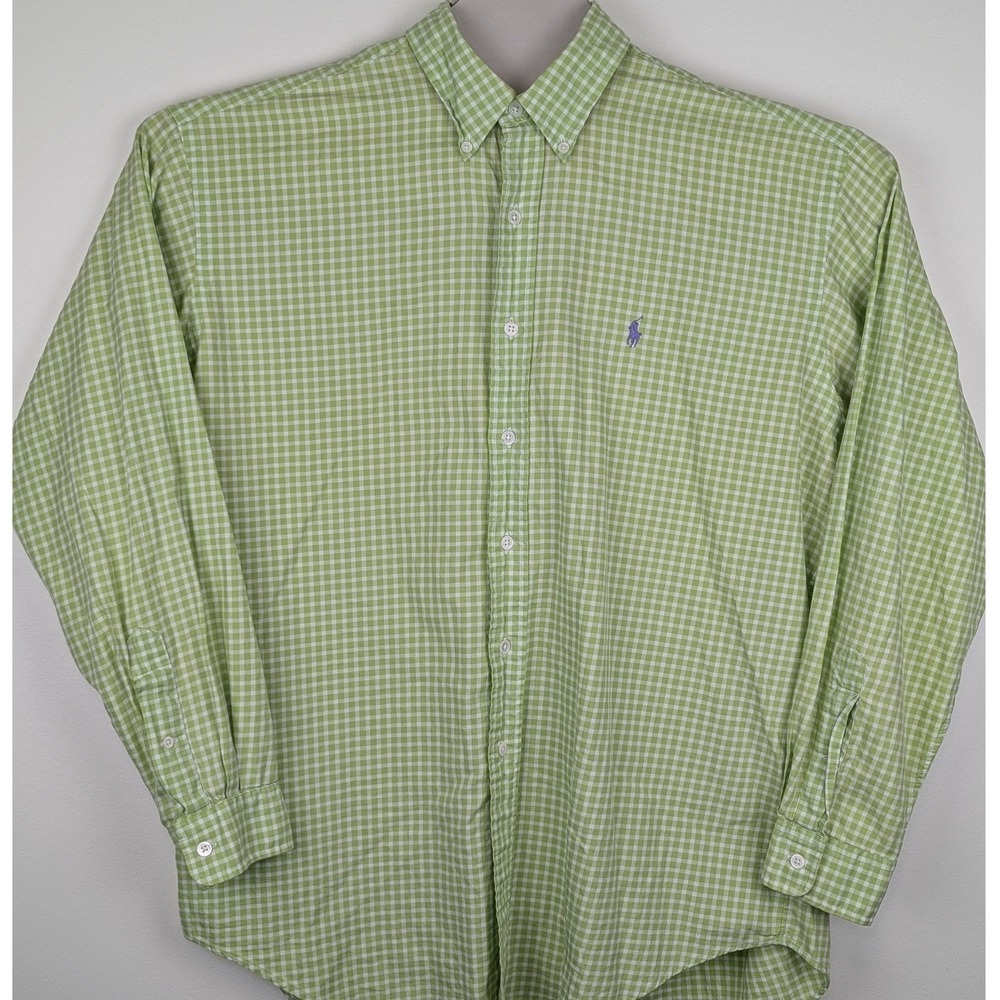 Ralph Lauren Blake Gingham Button Down Shirt Men's Large Green White Long Sleeve - Picture 4 of 10